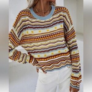 Multicolor Knit‎ Cozy Granola Cropped Sweater Size Medium​ Gorpcore Granny Boho